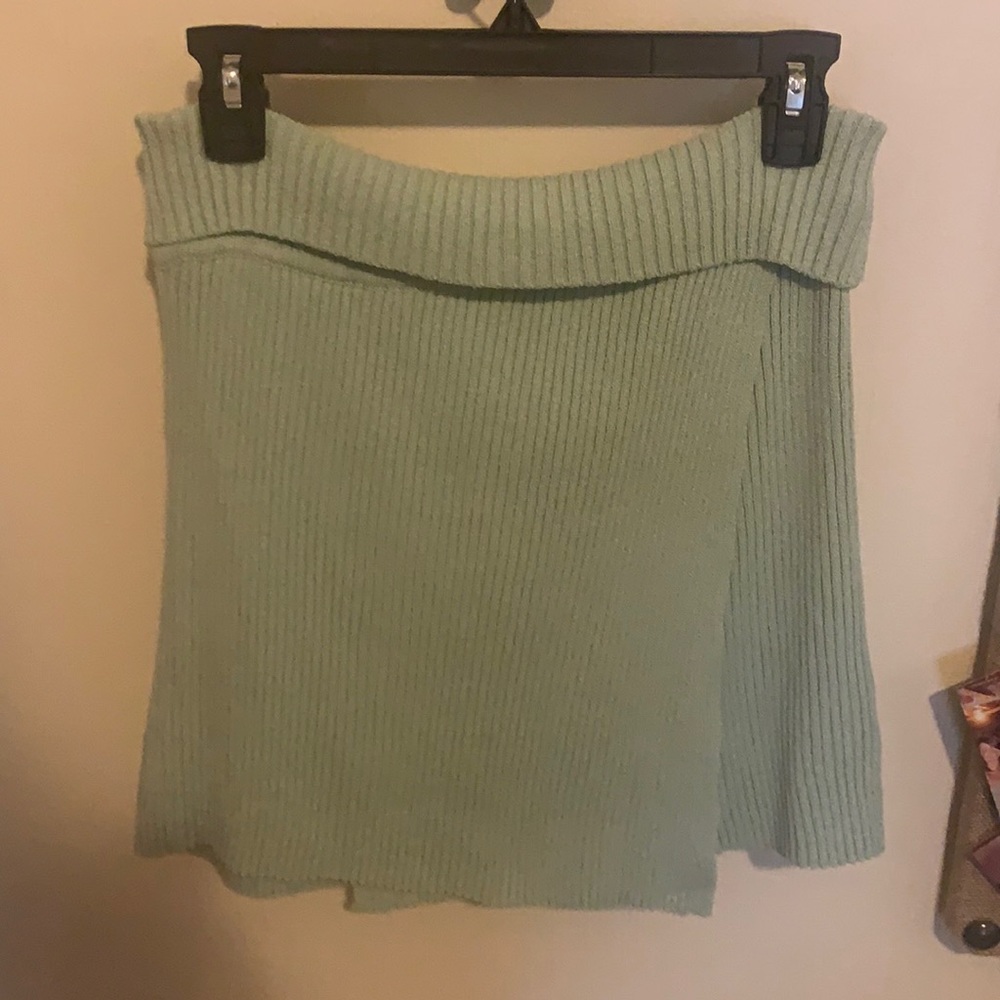 Knit Mint Green Asymmetrical Mini Skirt